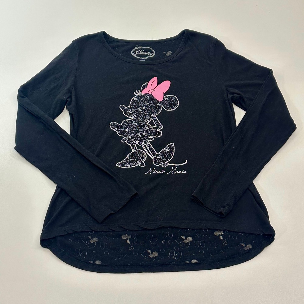 Disney Women's Minnie Mouse Pattern Long Sleeve‎ Shirt, Black, Size XL